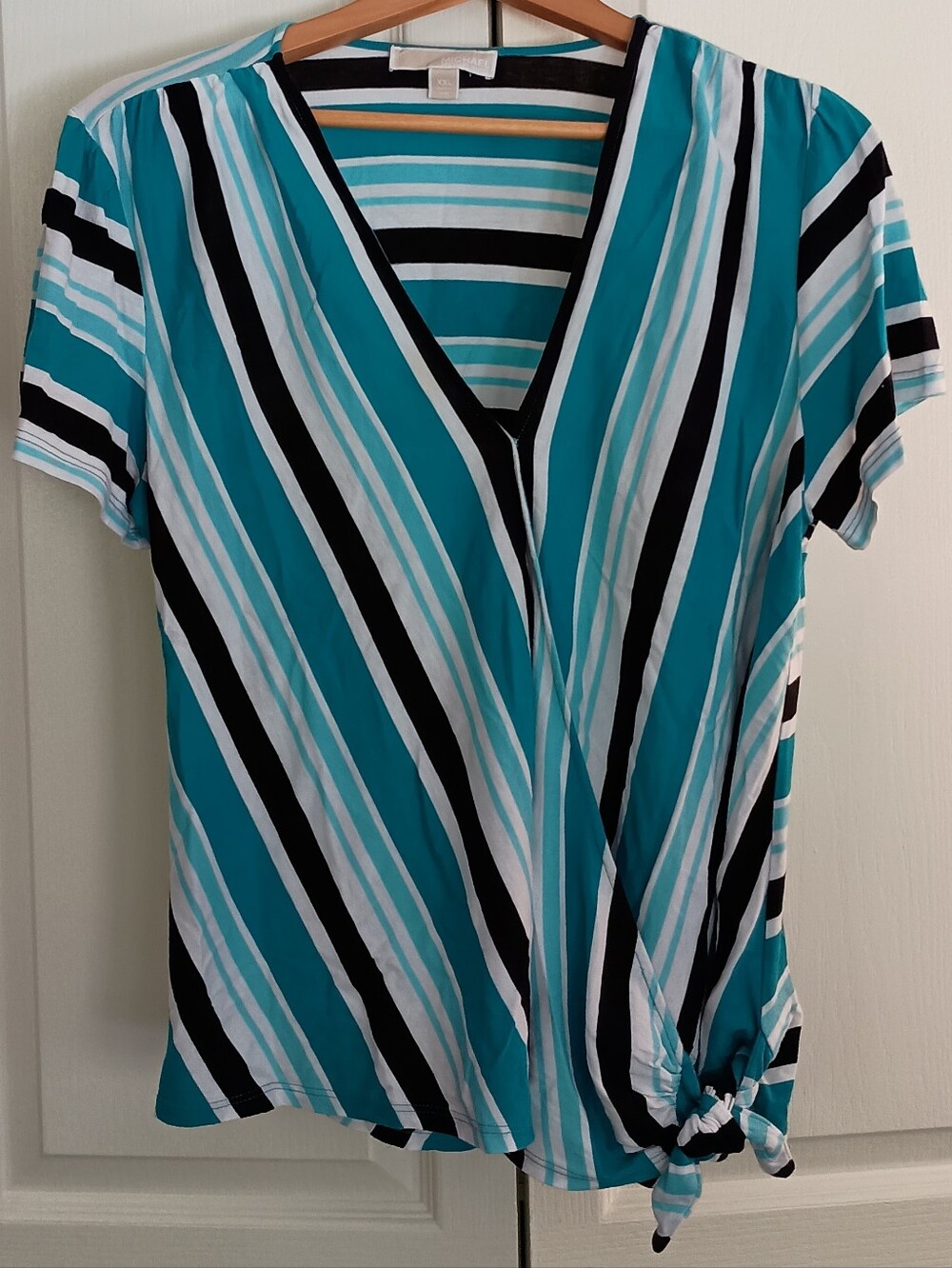 Michael Kors Teal, White & Black Striped Top